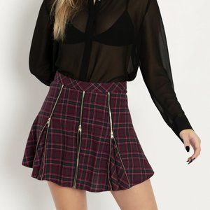 Blackmilk Plaid Mulberry Mini Zip Skirt Limited